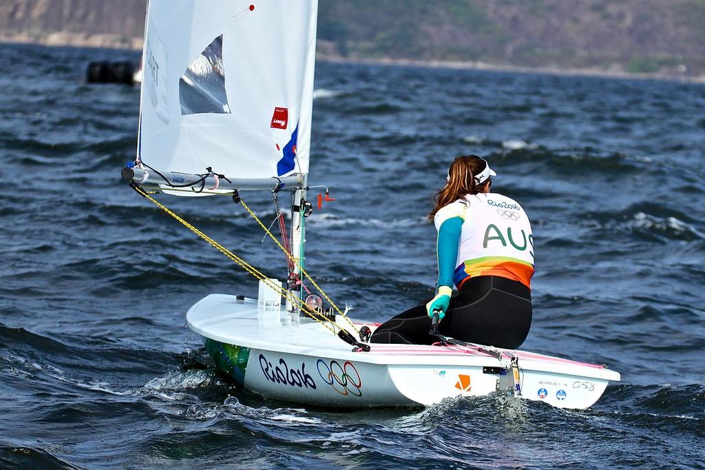 Olympic Day 1 - Ashley Stoddart (AUS)  checks the breeze Laser Radial - Rio Olympics - Day 1, August 8, 2016 © Richard Gladwell www.photosport.co.nz